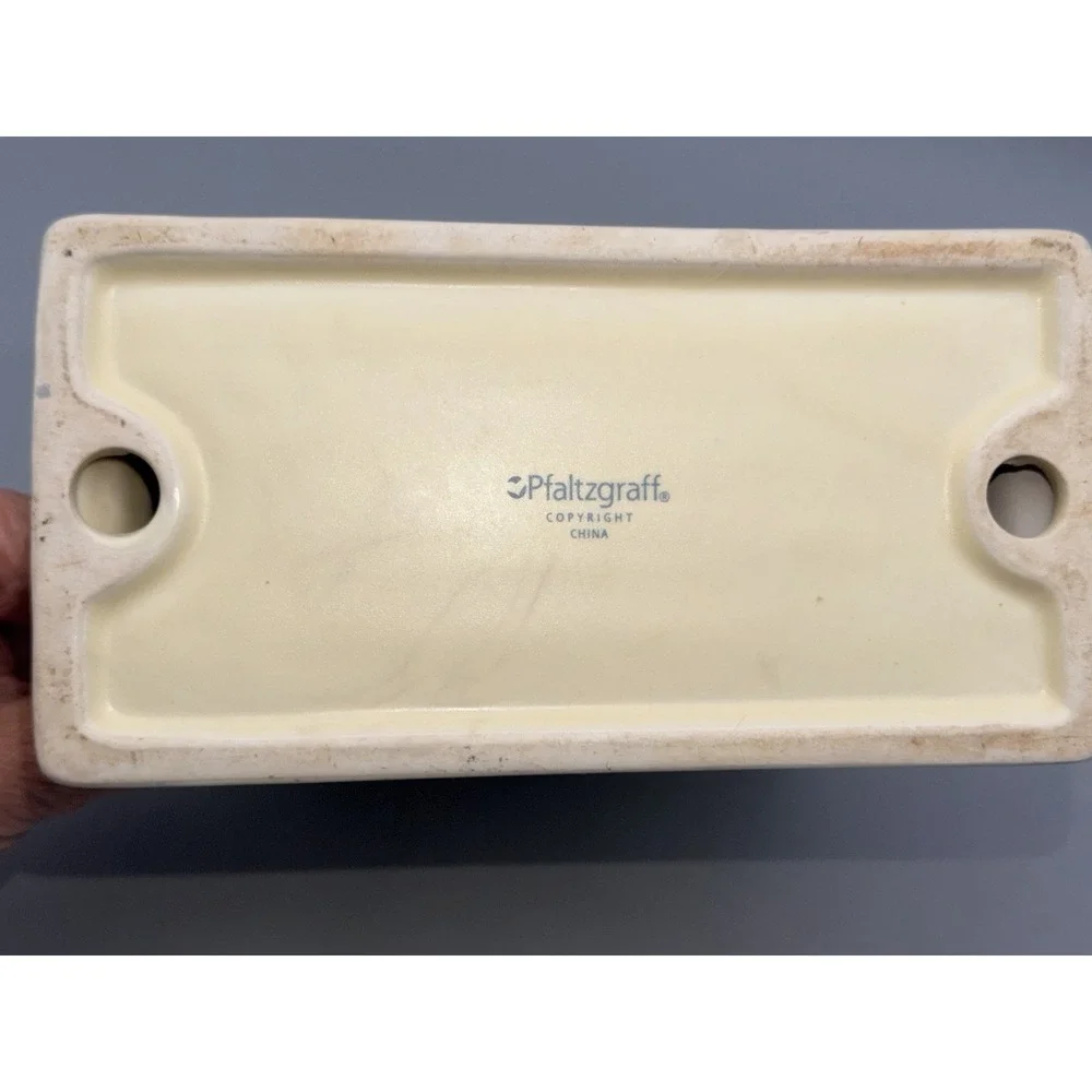 Pfaltzgraff Village Stoneware Napkin Holder Mail Organizer Folk Art Bird